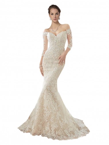 Meilleures Ivoire & Champagne Sirène Épaule Dénudée Tulle Dentelle Robes de mariée