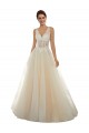 Meilleures Ivoire & Champagne Trapèze Col V Tulle Dentelle Classique Robes de mariée