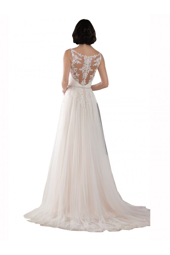 Meilleures Ivoire & Champagne Trapèze Illusion Balayage train Tulle Boho Robes de mariée