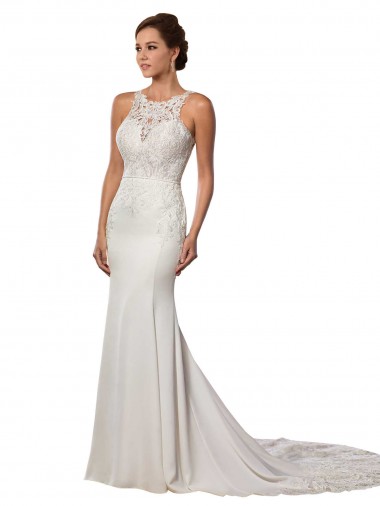 Meilleures Ivoire Fourreau Col Haut Dentelle Robes de mariée