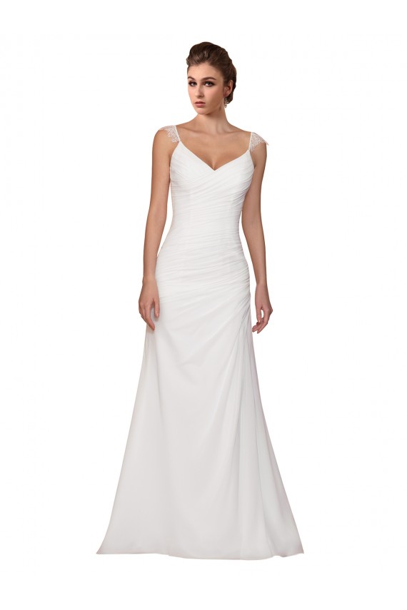 Meilleures Ivoire Fourreau Col V Mousseline Robes de mariée