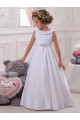 Meilleures Ivoire Princesse Bateau Satiné Dentelle Longue Robes de demoiselle d'honneur - fillette