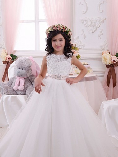 Meilleures Ivoire Princesse Bateau Tulle Dentelle Longue Robes de demoiselle d'honneur - fillette