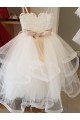 Meilleures Ivoire Princesse Col Haut Tulle Dentelle Longue Robes de demoiselle d'honneur - fillette