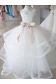 Meilleures Ivoire Princesse Col Haut Tulle Dentelle Longue Robes de demoiselle d'honneur - fillette