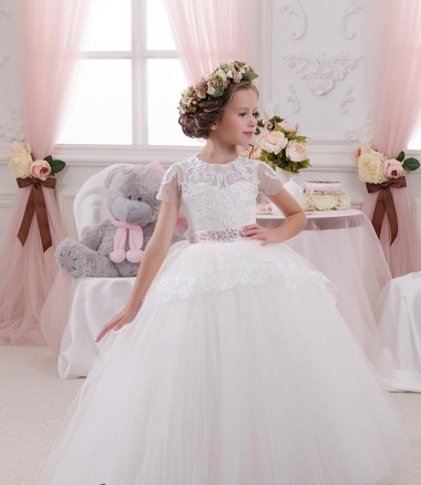 Meilleures Ivoire Princesse Tulle Dentelle Longue Robes de demoiselle d'honneur - fillette