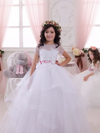 Meilleures Ivoire Princesse Tulle Dentelle Longue Robes de demoiselle d'honneur - fillette
