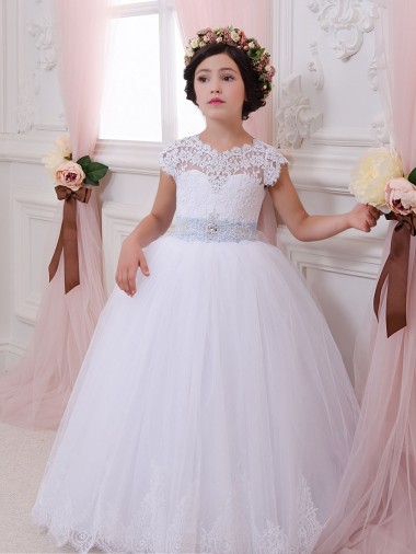 Meilleures Ivoire Princesse Tulle Dentelle Longue Robes de demoiselle d'honneur - fillette