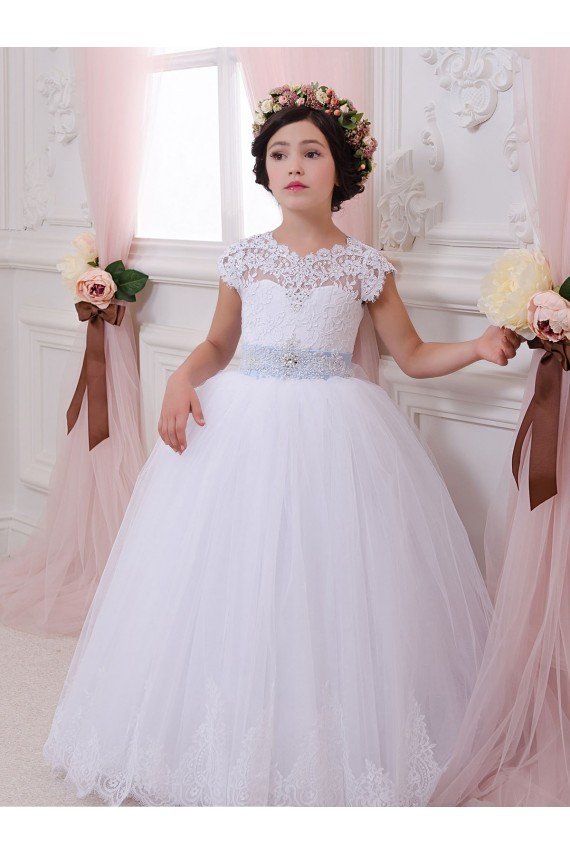 Meilleures Ivoire Princesse Tulle Dentelle Longue Robes de demoiselle d'honneur - fillette