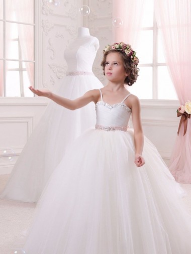 Meilleures Ivoire Princesse Tulle Longue Robes de demoiselle d'honneur - fillette