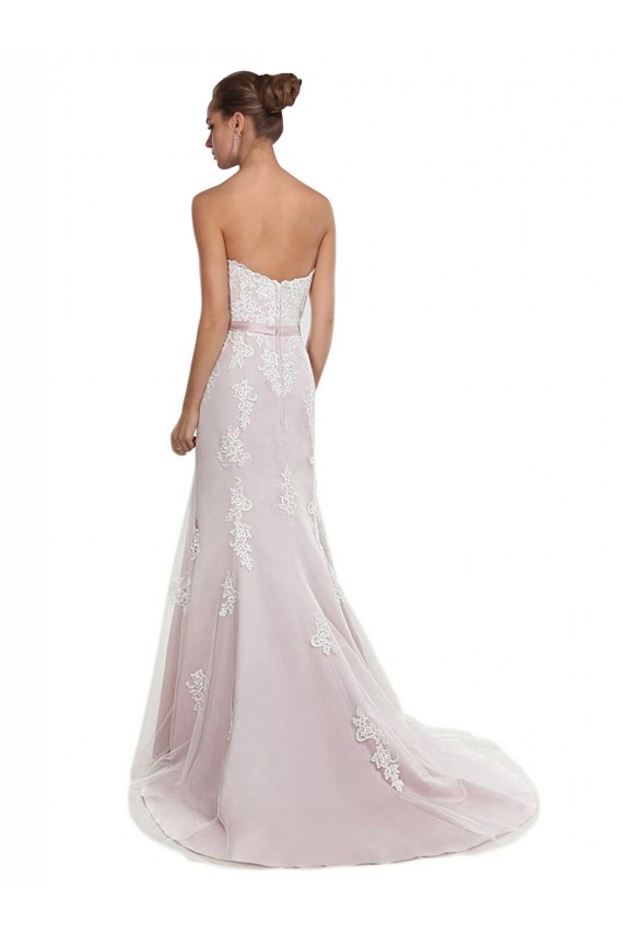 Meilleures Ivoire & Rose Sirène Sans bretelle Balayage train Tulle Dentelle Plage Robes de mariée