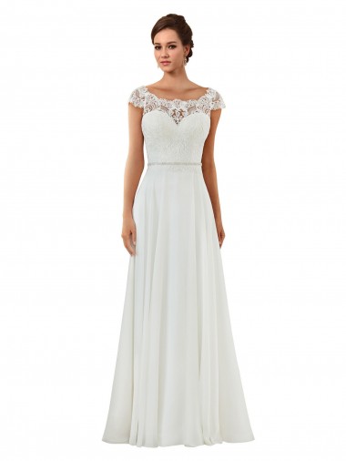 Meilleures Ivoire Trapèze Bateau Mousseline Classique Robes de mariée