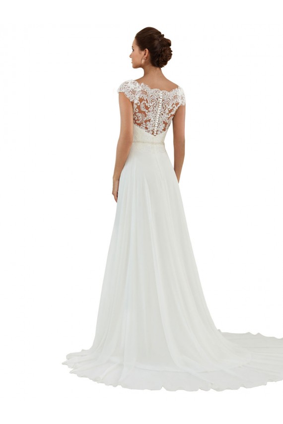Meilleures Ivoire Trapèze Bateau Mousseline Classique Robes de mariée
