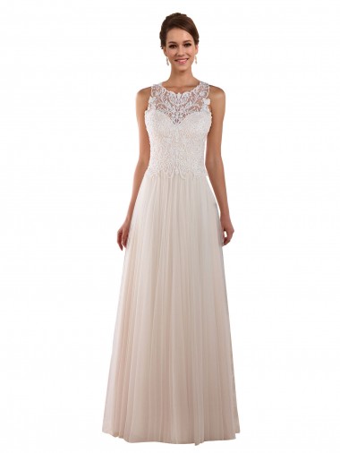 Meilleures Ivoire Trapèze Col Haut Tulle Dentelle Boho Robes de mariée