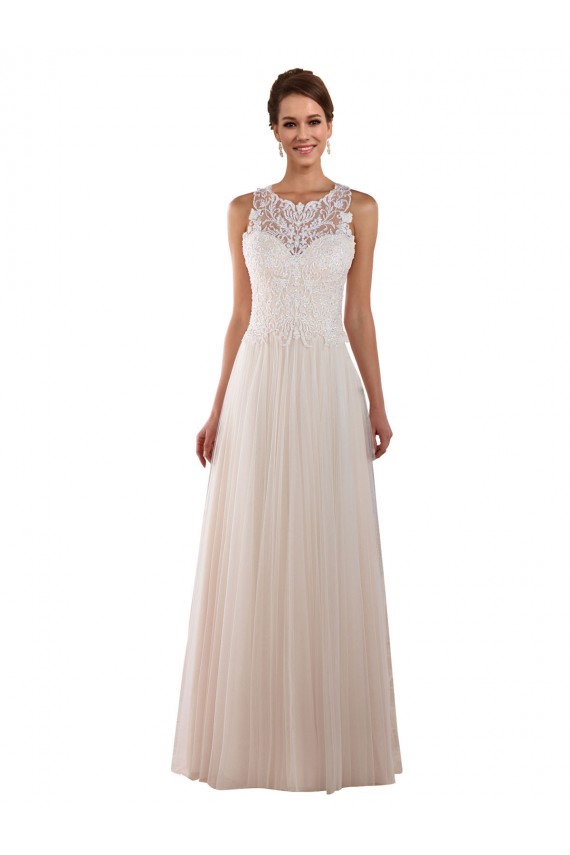 Meilleures Ivoire Trapèze Col Haut Tulle Dentelle Boho Robes de mariée
