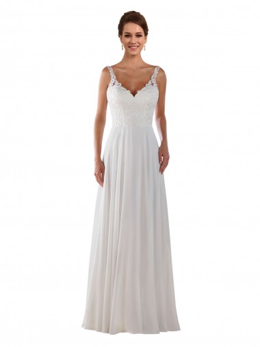 Meilleures Ivoire Trapèze Mousseline Classique Boho Robes de mariée