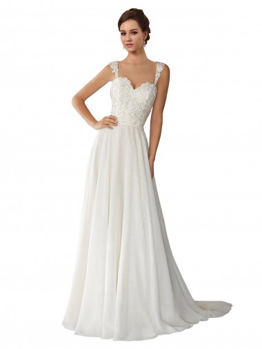 Meilleures Ivoire Trapèze Mousseline Dentelle Robes de mariée