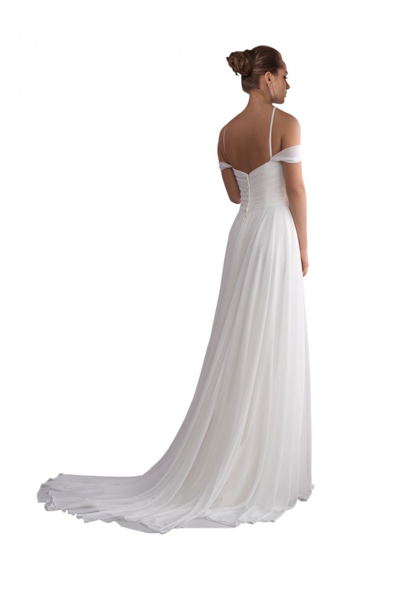 Meilleures Ivoire Trapèze Épaule Dénudée Balayage train Mousseline Plage Robes de mariée
