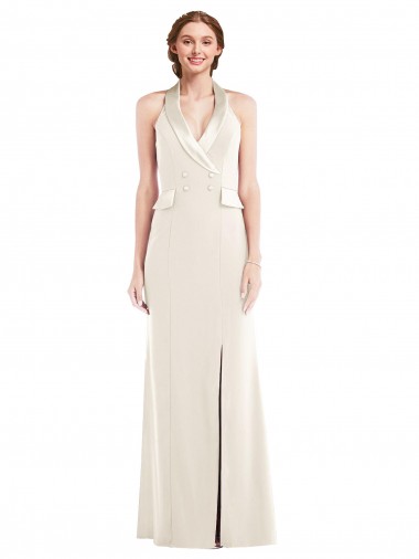 Meilleures Ivoire Trompette Licou Crêpe Stretch Longue Robes demoiselle d'honneur / Robes de bal