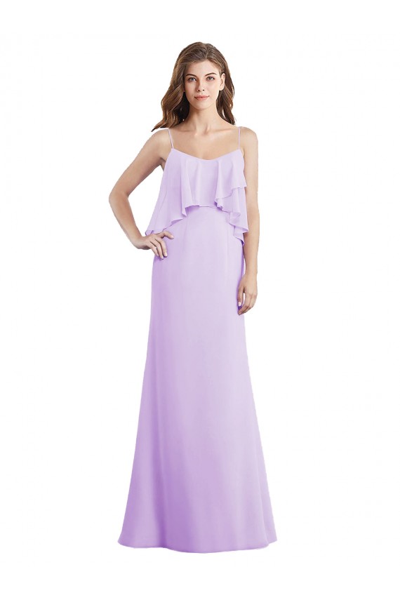 Meilleures Lilas Trapèze Bretelles spaghetti Scoop Mousseline Longue Robes demoiselle d'honneur
