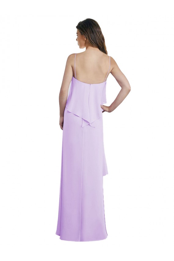 Meilleures Lilas Trapèze Bretelles spaghetti Scoop Mousseline Longue Robes demoiselle d'honneur