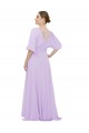 Meilleures Lilas Trapèze Col V Mousseline Longue Robes demoiselle d'honneur
