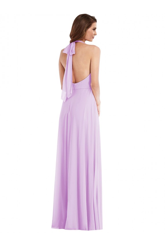 Meilleures Lilas Trapèze Licou Mousseline Longue Robes demoiselle d'honneur