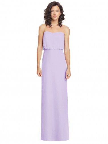 Meilleures Lilas Trapèze Sans bretelle Mousseline Longue Robes demoiselle d'honneur