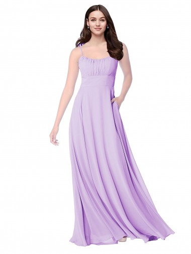 Meilleures Lilas Trapèze Scoop Mousseline Longue Robes demoiselle d'honneur
