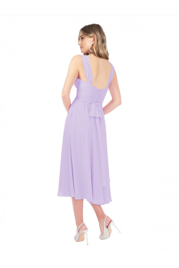 Meilleures Lilas Trapèze midi Mousseline Courte Asymétrique Robes demoiselle d'honneur / Robes de cocktail
