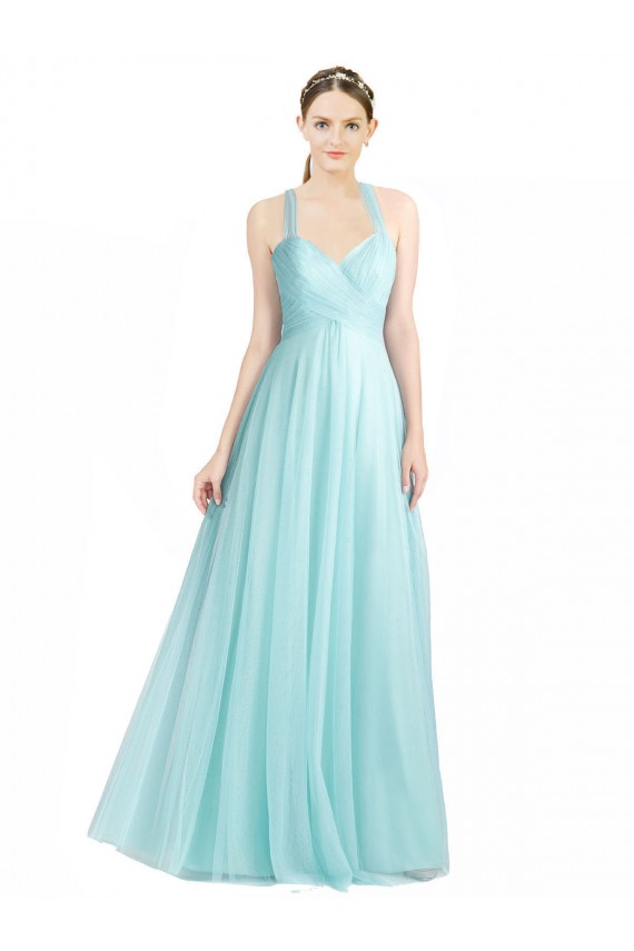 Meilleures Menthe verte Trapèze Bretelles spaghetti Tulle Longue Robes demoiselle d'honneur