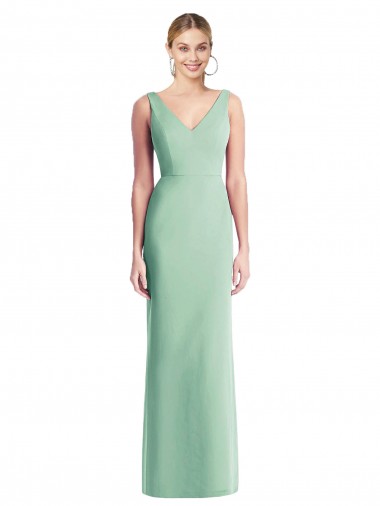 Meilleures Menthe verte Trompette Col V Mousseline Longue Robes demoiselle d'honneur