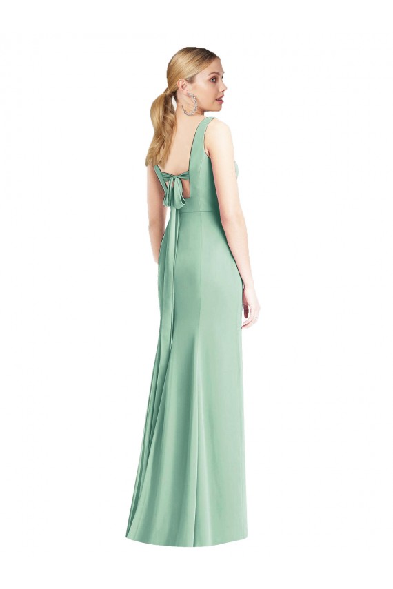 Meilleures Menthe verte Trompette Col V Mousseline Longue Robes demoiselle d'honneur