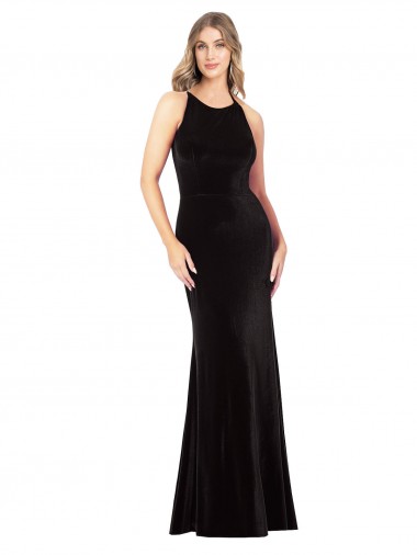 Meilleures Noir Fourreau Bretelles spaghetti Col bijou Velours Stretch Longue Formelles Robes demoiselle d'honneur / Robes de soirée / Robes de bal