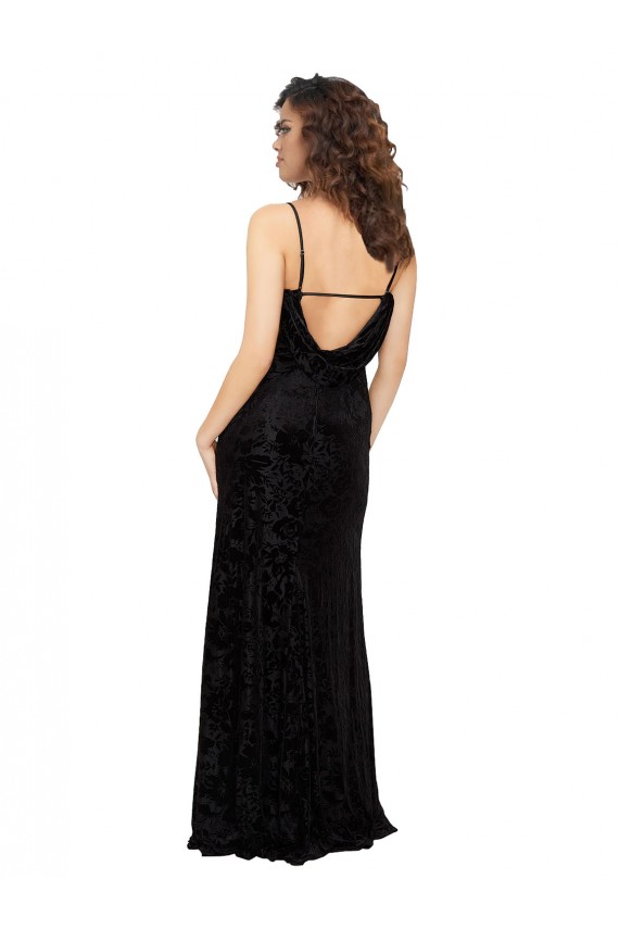 Meilleures Noir Fourreau Col V Velours Floral Velours Stretch Longue Robes demoiselle d'honneur