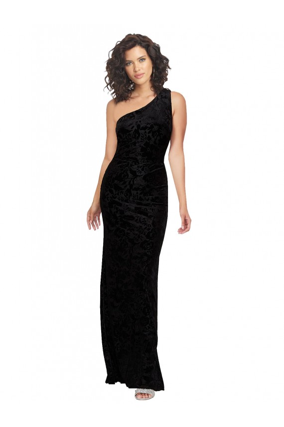 Meilleures Noir Fourreau Velours Floral Velours Stretch Longue Robes demoiselle d'honneur