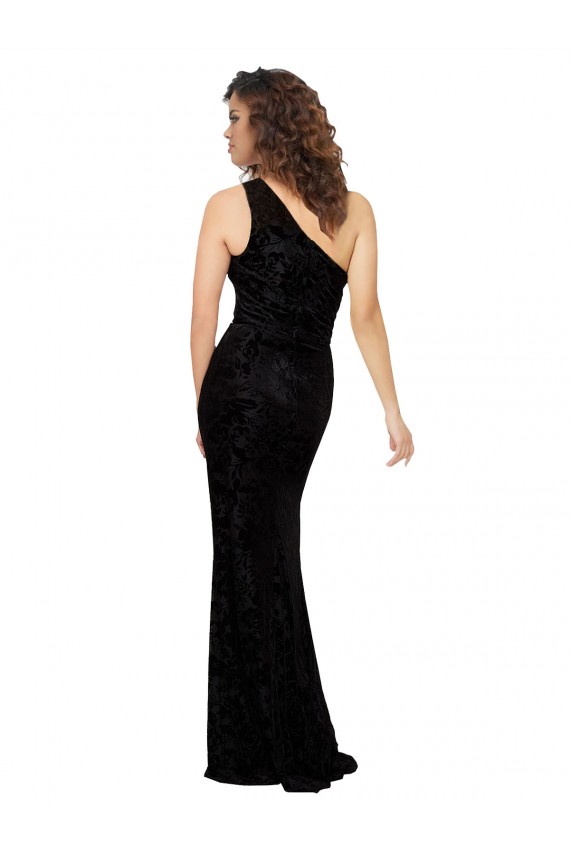 Meilleures Noir Fourreau Velours Floral Velours Stretch Longue Robes demoiselle d'honneur