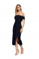 Meilleures Noir Fourreau Épaule Dénudée Col Carré midi Crêpe Stretch Courte Robes demoiselle d'honneur / Robes de soirée / Robes de cocktail