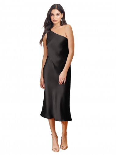 Meilleures Noir Fourreau midi Satiné Stretch Courte Robes demoiselle d'honneur / Robes de soirée / Robes de cocktail