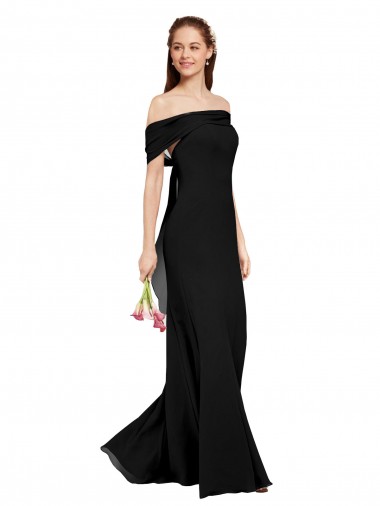 Meilleures Noir Sirène Épaule Dénudée Mousseline Longue Robes demoiselle d'honneur / Robes de bal