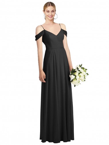 Meilleures Noir Trapèze Bretelles spaghetti Mousseline Longue Robes demoiselle d'honneur