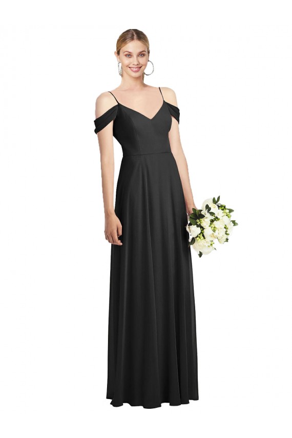 Meilleures Noir Trapèze Bretelles spaghetti Mousseline Longue Robes demoiselle d'honneur