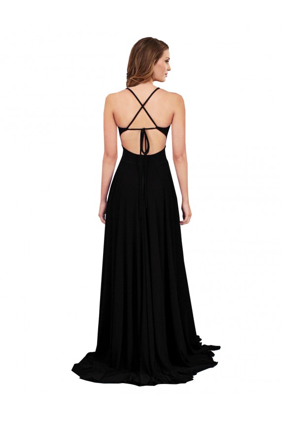 Meilleures Noir Trapèze Col V Spandex Longue Formelles Robes demoiselle d'honneur / Robes de soirée / Robes de bal