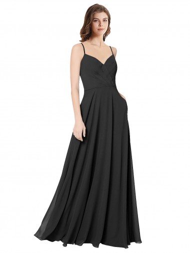 Meilleures Noir Trapèze Mousseline Longue Robes demoiselle d'honneur