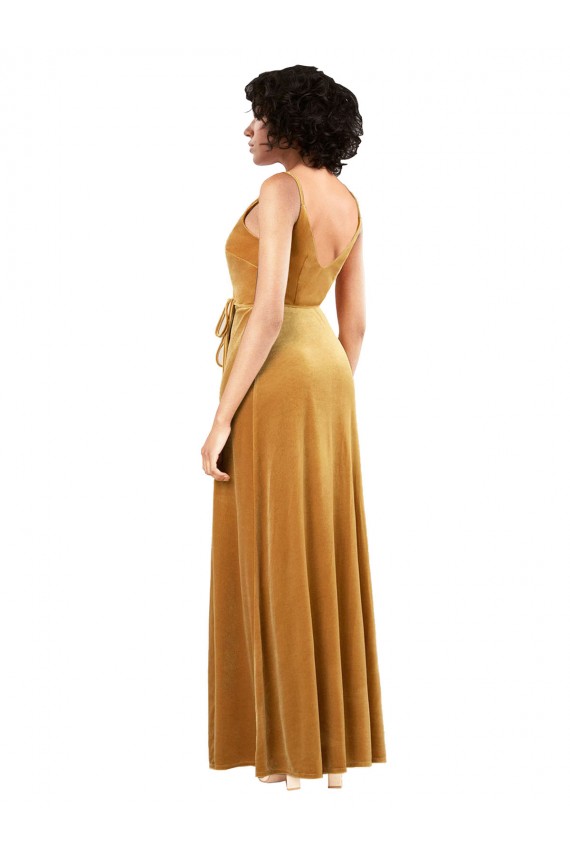 Meilleures Or Colonne Col V Velours Stretch Longue Formelles Robes demoiselle d'honneur / Robes de soirée / Robes de bal