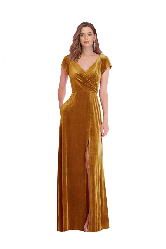 Meilleures Or Fourreau Col V Velours Stretch Longue Formelles Robes demoiselle d'honneur / Robes de soirée / Robes de bal