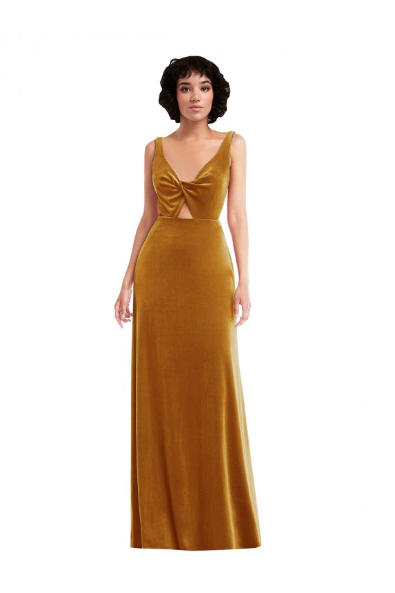 Meilleures Or Trompette Col V Velours Stretch Longue Robes demoiselle d'honneur / Robes de bal