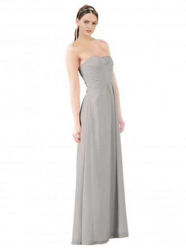 Meilleures Oyster Argent Trapèze Sans bretelle Mousseline Longue Robes demoiselle d'honneur