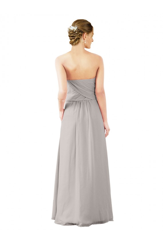 Meilleures Oyster Argent Trapèze Sans bretelle Mousseline Longue Robes demoiselle d'honneur