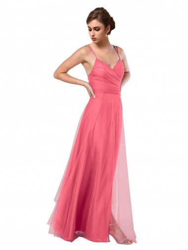 Meilleures Pastèque Trapèze Bretelles spaghetti Tulle Longue Robes demoiselle d'honneur